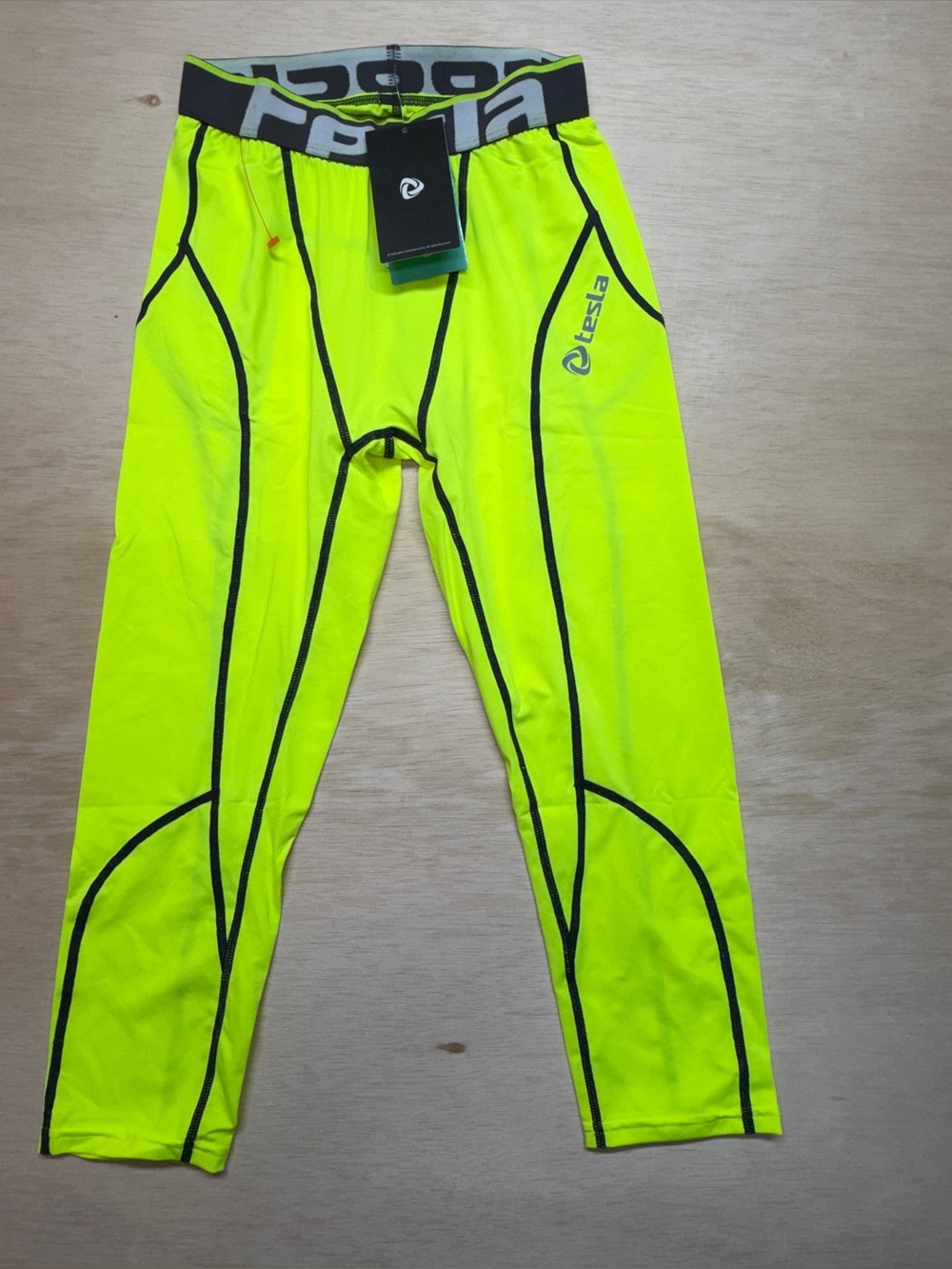 Tesla Plazma Skin Compression Pants Mens Small Lime Green Neon Baselayer Tights